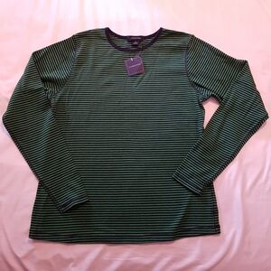 Lands' End boys size 16 long sleeve bkue & green striped shirt, New